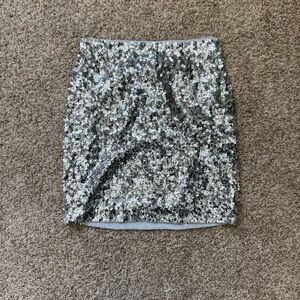 Silver Sequin Mini Skirt
